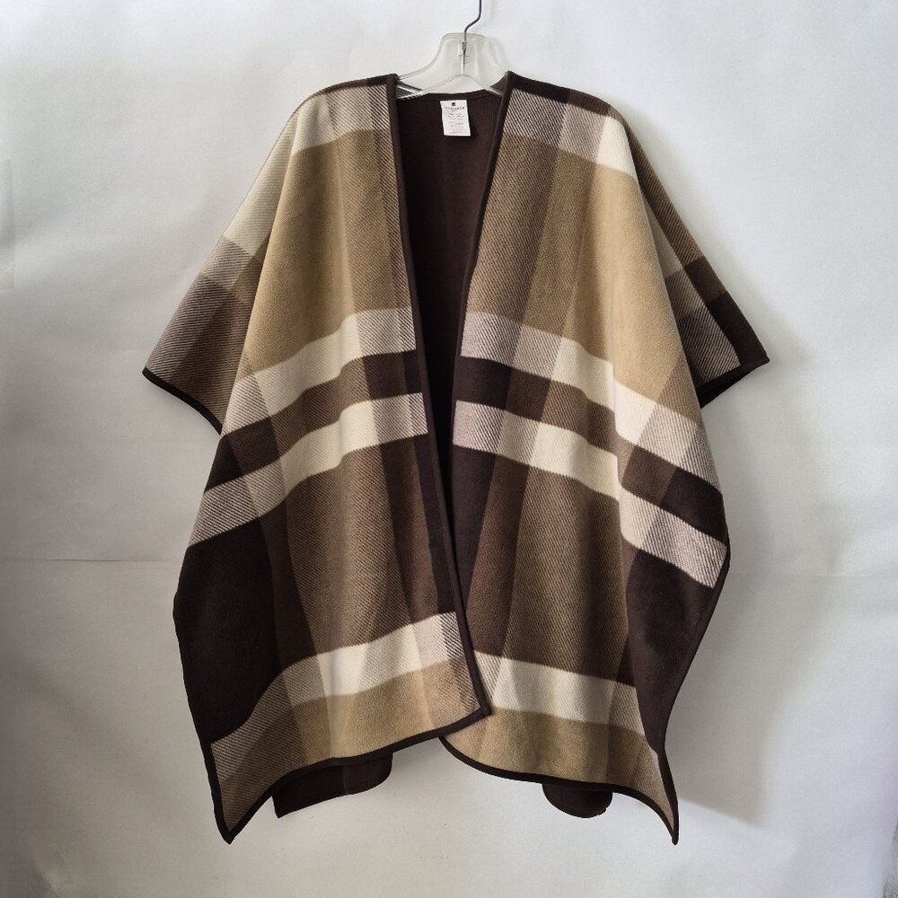 Woolrich Blanket Wrap Shawl Cape Open Front Brown Multi Plaid Women One Size OS